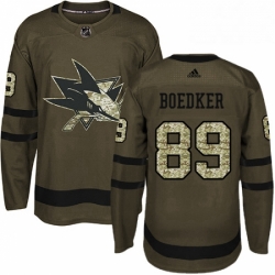 Mens Adidas San Jose Sharks 89 Mikkel Boedker Premier Green Salute to Service NHL Jersey 