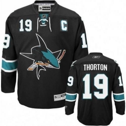 San Jose Sharks 19 Joe Thornton Black Jersey C Patch