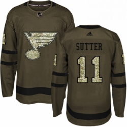 Mens Adidas St Louis Blues 11 Brian Sutter Premier Green Salute to Service NHL Jersey 