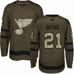 Mens Adidas St Louis Blues 21 Tyler Bozak Authentic Green Salute to Service NHL Jersey 