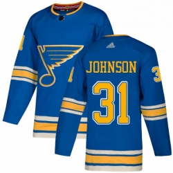 Mens Adidas St Louis Blues 31 Chad Johnson Authentic Navy Blue Alternate NHL Jersey 