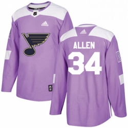 Mens Adidas St Louis Blues 34 Jake Allen Authentic Purple Fights Cancer Practice NHL Jersey 