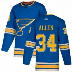 Mens Adidas St Louis Blues 34 Jake Allen Blue Alternate Authentic Stitched NHL Jersey 