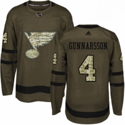 Mens Adidas St Louis Blues 4 Carl Gunnarsson Authentic Green Salute to Service NHL Jersey 