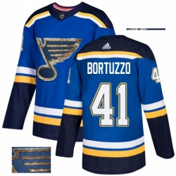 Mens Adidas St Louis Blues 41 Robert Bortuzzo Authentic Royal Blue Fashion Gold NHL Jersey 