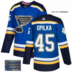 Mens Adidas St Louis Blues 45 Luke Opilka Authentic Royal Blue Fashion Gold NHL Jersey 