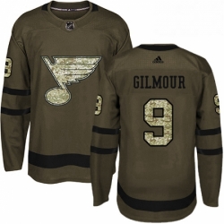 Mens Adidas St Louis Blues 9 Doug Gilmour Premier Green Salute to Service NHL Jersey 