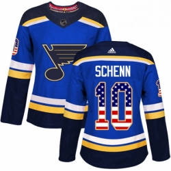 Womens Adidas St Louis Blues 10 Brayden Schenn Authentic Blue USA Flag Fashion NHL Jersey 