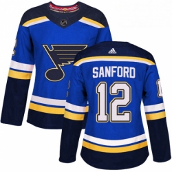 Womens Adidas St Louis Blues 12 Zach Sanford Premier Royal Blue Home NHL Jersey 