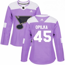 Womens Adidas St Louis Blues 45 Luke Opilka Authentic Purple Fights Cancer Practice NHL Jersey 