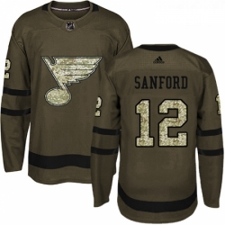 Youth Adidas St Louis Blues 12 Zach Sanford Premier Green Salute to Service NHL Jersey 