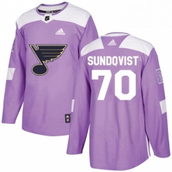 Youth Adidas St Louis Blues 70 Oskar Sundqvist Authentic Purple Fights Cancer Practice NHL Jersey 