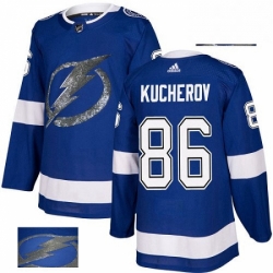 Mens Adidas Tampa Bay Lightning 86 Nikita Kucherov Authentic Royal Blue Fashion Gold NHL Jersey 