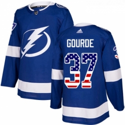 Youth Adidas Tampa Bay Lightning 37 Yanni Gourde Authentic Blue USA Flag Fashion NHL Jersey 