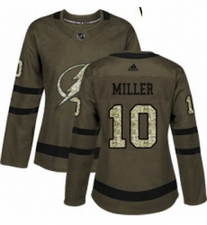 Womens Adidas Tampa Bay Lightning 10 JT Miller Authentic Green Salute to Service NHL Jersey 