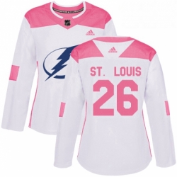 Womens Adidas Tampa Bay Lightning 26 Martin St Louis Authentic WhitePink Fashion NHL Jersey 