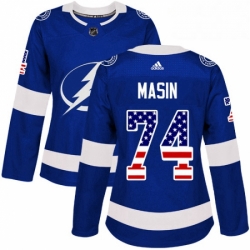 Womens Adidas Tampa Bay Lightning 74 Dominik Masin Authentic Blue USA Flag Fashion NHL Jersey 