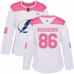 Womens Adidas Tampa Bay Lightning 86 Nikita Kucherov Authentic WhitePink Fashion NHL Jersey 