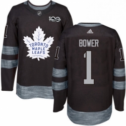 Mens Adidas Toronto Maple Leafs 1 Johnny Bower Authentic Black 1917 2017 100th Anniversary NHL Jersey 