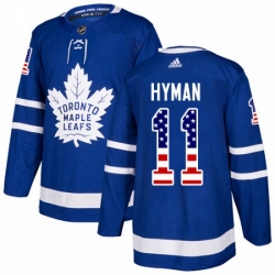 Mens Adidas Toronto Maple Leafs 11 Zach Hyman Authentic Royal Blue USA Flag Fashion NHL Jersey 