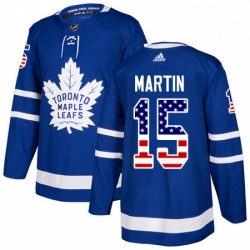 Mens Adidas Toronto Maple Leafs 15 Matt Martin Authentic Royal Blue USA Flag Fashion NHL Jersey 