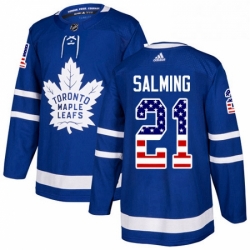 Mens Adidas Toronto Maple Leafs 21 Borje Salming Authentic Royal Blue USA Flag Fashion NHL Jersey 