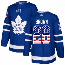 Mens Adidas Toronto Maple Leafs 28 Connor Brown Authentic Royal Blue USA Flag Fashion NHL Jersey 