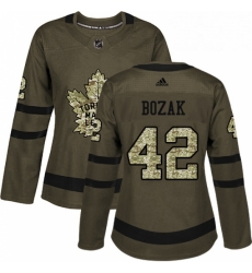 Womens Adidas Toronto Maple Leafs 42 Tyler Bozak Authentic Green Salute to Service NHL Jersey 