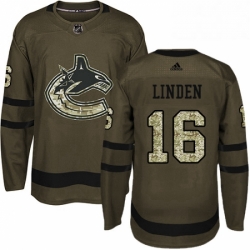 Mens Adidas Vancouver Canucks 16 Trevor Linden Premier Green Salute to Service NHL Jersey 