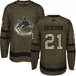 Mens Adidas Vancouver Canucks 21 Loui Eriksson Premier Green Salute to Service NHL Jersey 