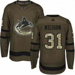 Mens Adidas Vancouver Canucks 31 Anders Nilsson Premier Green Salute to Service NHL Jersey 