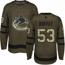 Mens Adidas Vancouver Canucks 53 Bo Horvat Premier Green Salute to Service NHL Jersey 