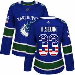 Womens Adidas Vancouver Canucks 33 Henrik Sedin Authentic Blue USA Flag Fashion NHL Jersey 