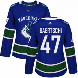 Womens Adidas Vancouver Canucks 47 Sven Baertschi Authentic Blue Home NHL Jersey 