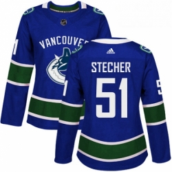 Womens Adidas Vancouver Canucks 51 Troy Stecher Premier Blue Home NHL Jersey 