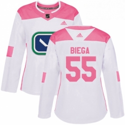 Womens Adidas Vancouver Canucks 55 Alex Biega Authentic WhitePink Fashion NHL Jersey 