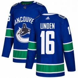 Youth Adidas Vancouver Canucks 16 Trevor Linden Premier Blue Home NHL Jersey 