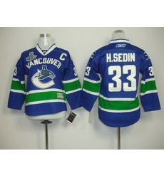 KIDS Vancouver Canucks 33 H.SEDIN blue 2011 Stanley Cup JERSEY