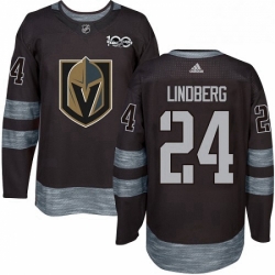 Mens Adidas Vegas Golden Knights 24 Oscar Lindberg Authentic Black 1917 2017 100th Anniversary NHL Jersey 