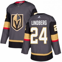 Mens Adidas Vegas Golden Knights 24 Oscar Lindberg Authentic Gray Home NHL Jersey 