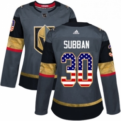 Womens Adidas Vegas Golden Knights 30 Malcolm Subban Authentic Gray USA Flag Fashion NHL Jersey 