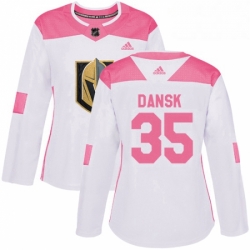 Womens Adidas Vegas Golden Knights 35 Oscar Dansk Authentic WhitePink Fashion NHL Jersey 