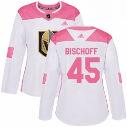 Womens Adidas Vegas Golden Knights 45 Jake Bischoff Authentic WhitePink Fashion NHL Jersey 