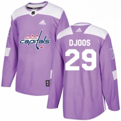 Mens Adidas Washington Capitals 29 Christian Djoos Authentic Purple Fights Cancer Practice NHL Jersey 