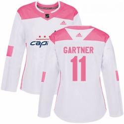 Womens Adidas Washington Capitals 11 Mike Gartner Authentic WhitePink Fashion NHL Jersey 