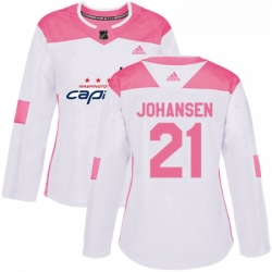 Womens Adidas Washington Capitals 21 Lucas Johansen Authentic WhitePink Fashion NHL Jersey 