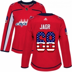 Womens Adidas Washington Capitals 68 Jaromir Jagr Authentic Red USA Flag Fashion NHL Jersey 