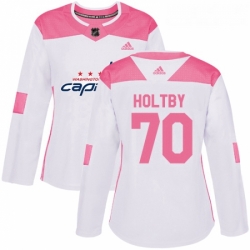 Womens Adidas Washington Capitals 70 Braden Holtby Authentic WhitePink Fashion NHL Jersey 