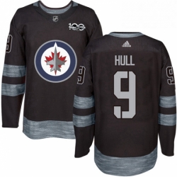 Mens Adidas Winnipeg Jets 9 Bobby Hull Authentic Black 1917 2017 100th Anniversary NHL Jersey 