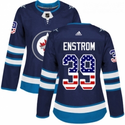 Womens Adidas Winnipeg Jets 39 Tobias Enstrom Authentic Navy Blue USA Flag Fashion NHL Jersey 